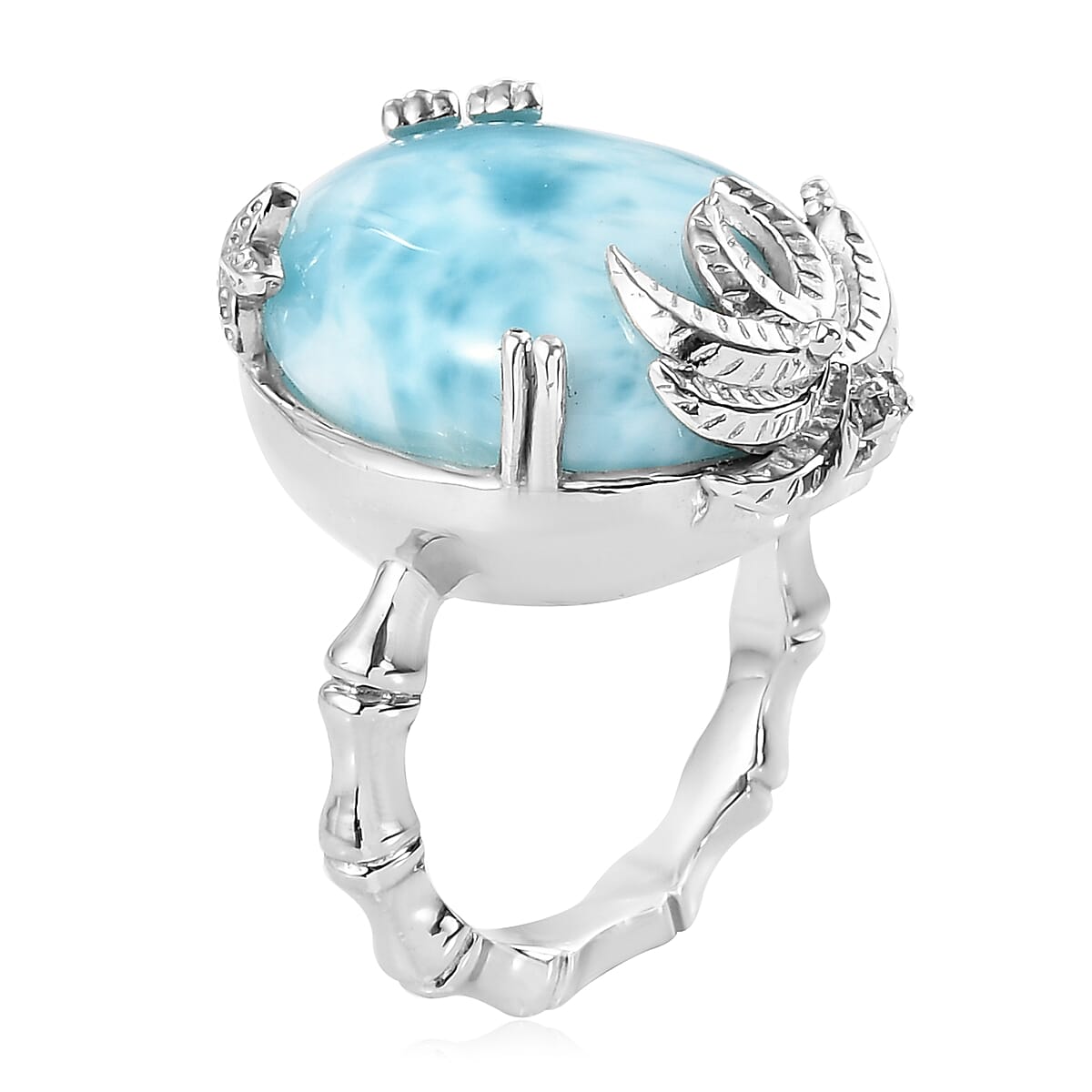 Larimar and Natural Champagne Diamond Accent Palm Tree Ring in Platinum Over Sterling Silver 18.35 ctw image number 3