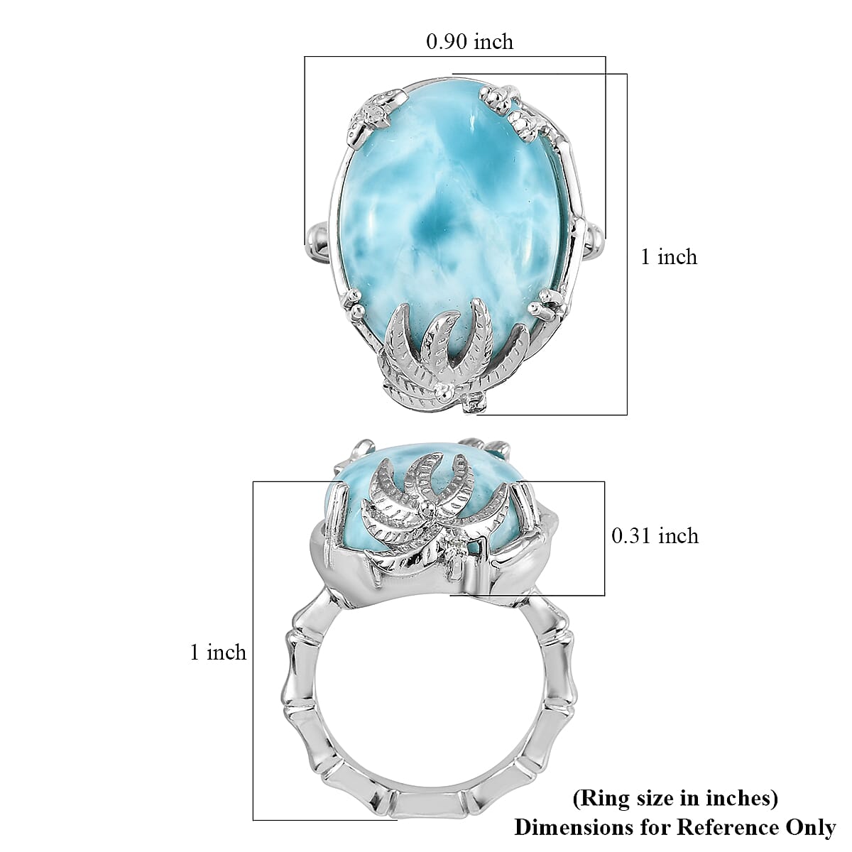 Larimar and Natural Champagne Diamond Accent Palm Tree Ring in Platinum Over Sterling Silver 18.35 ctw image number 5