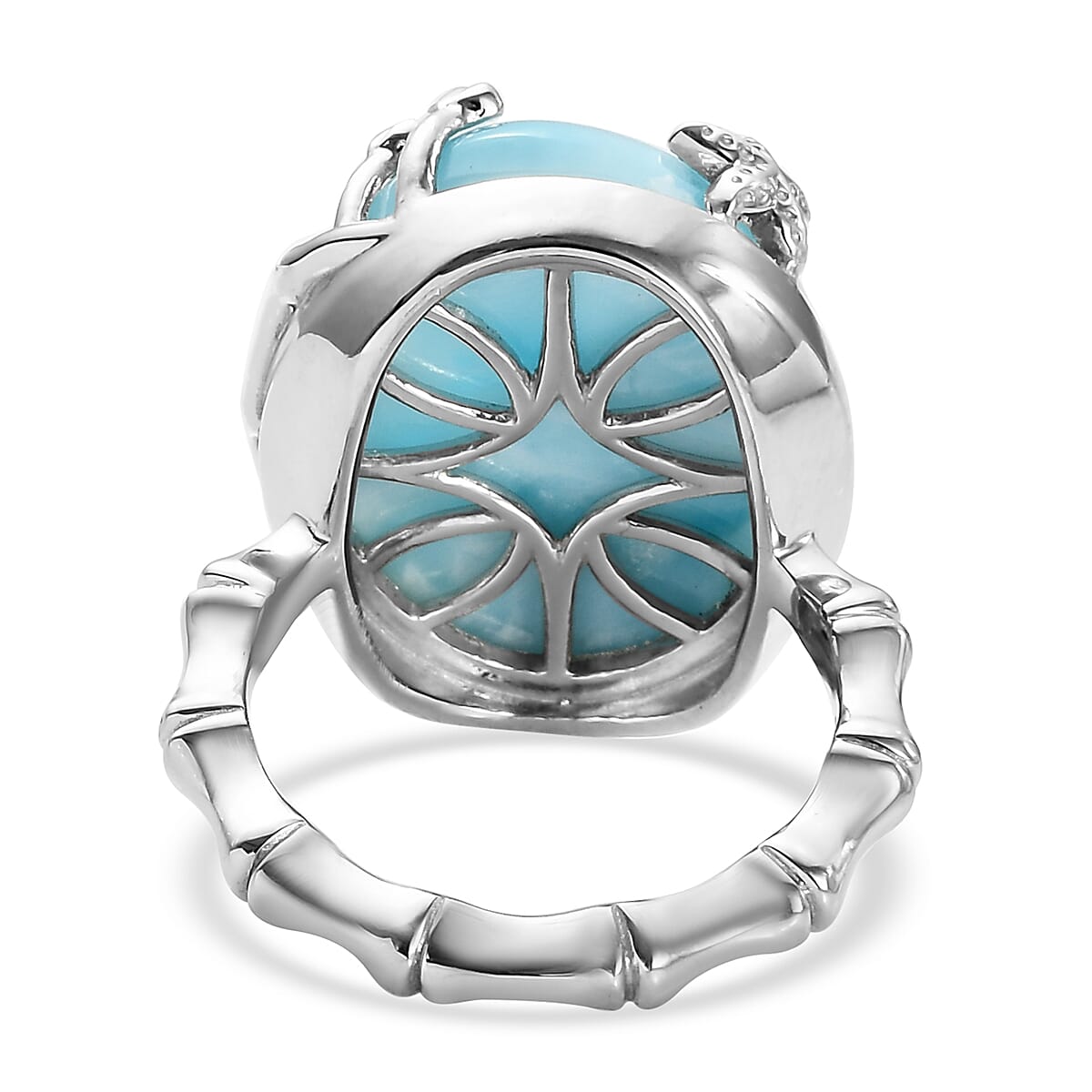 Larimar and Natural Champagne Diamond Accent Palm Tree Ring in Platinum Over Sterling Silver (Size 7.0) 18.35 ctw image number 4
