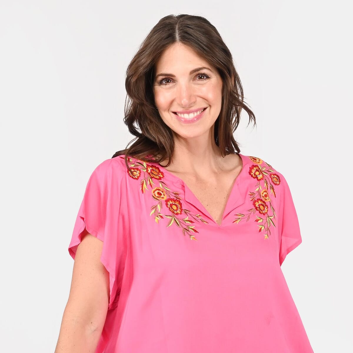 Tamsy Pink High Low Hem Dress with Embroidery in Neck - One Size Missy image number 3