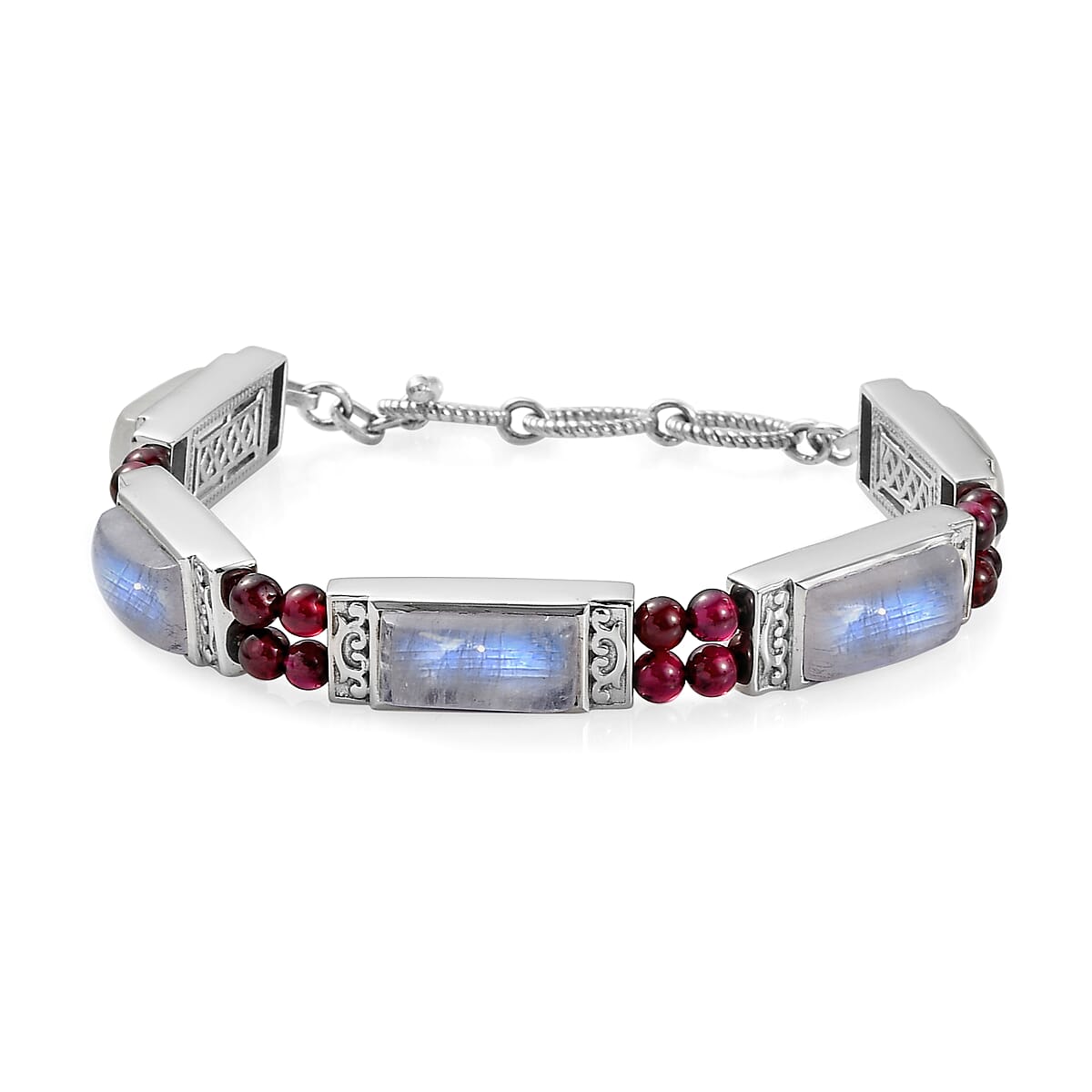 Kuisa Rainbow Moonstone and Orissa Rhodolite Garnet Bracelet in Platinum Over Sterling Silver (6.50 In) 33.75 ctw image number 0