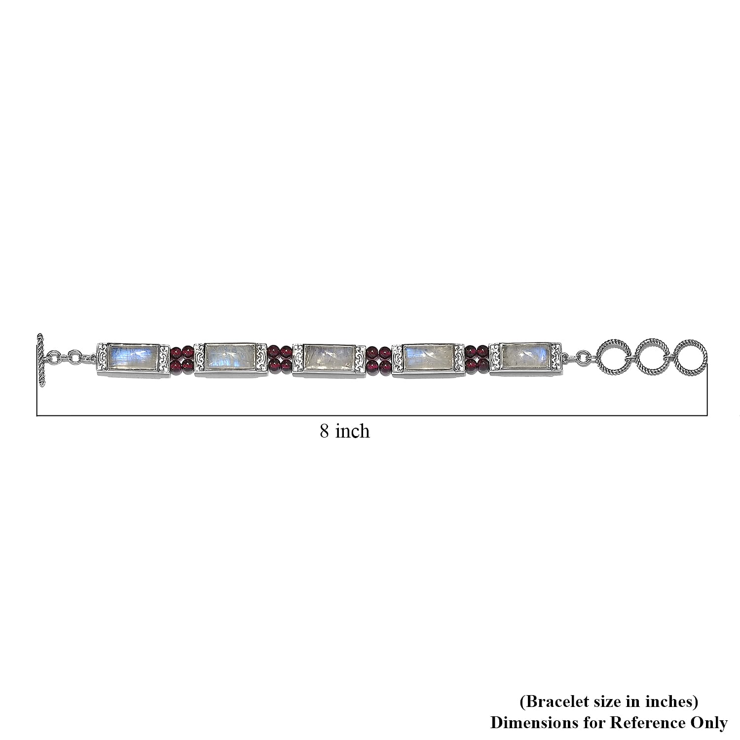 Kuisa Rainbow Moonstone and Orissa Rhodolite Garnet Bracelet in Platinum Over Sterling Silver (6.50 In) 33.75 ctw