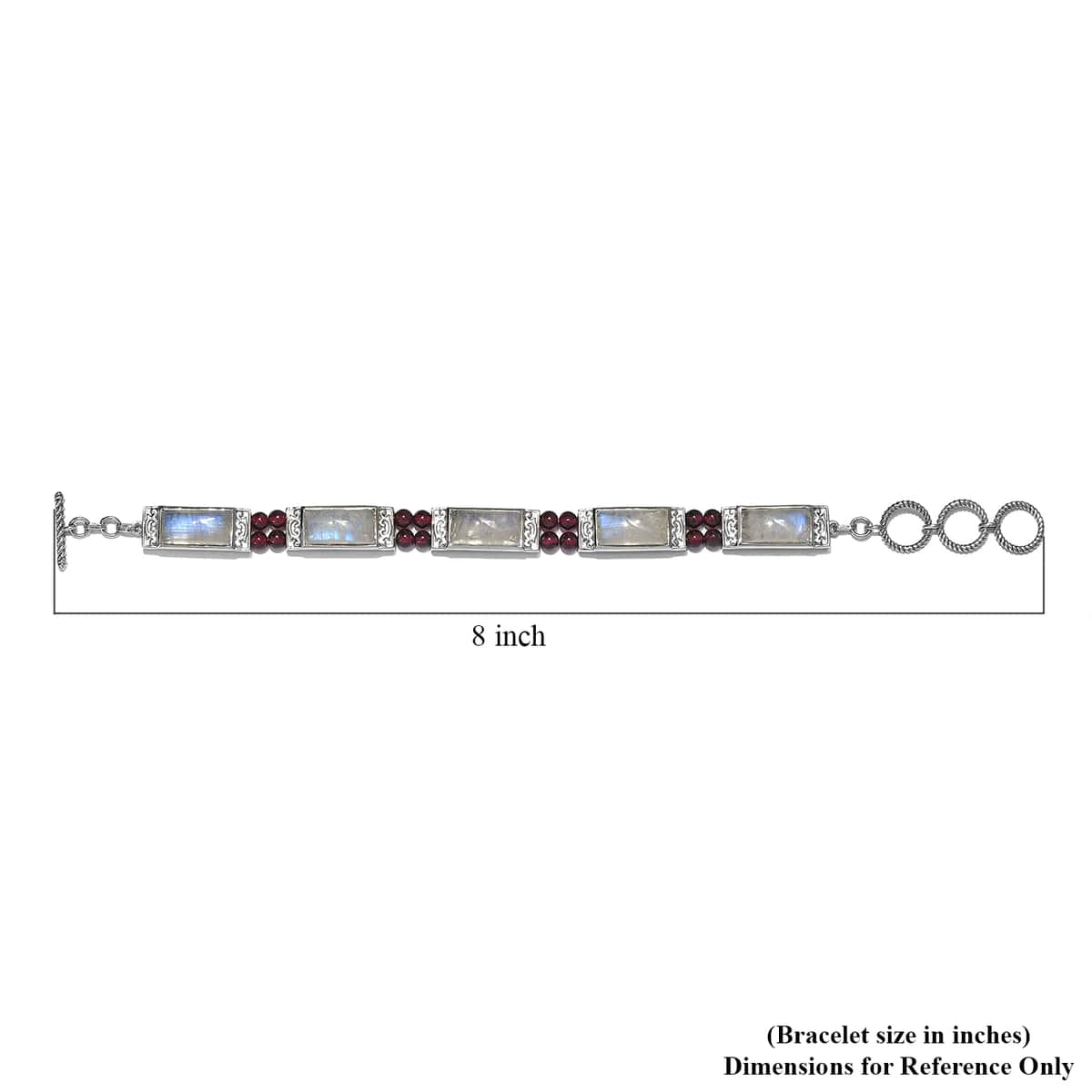 Kuisa Rainbow Moonstone, Orissa Rhodolite Garnet Bracelet in Platinum Over Sterling Silver (6.50 In) (18.35 g) 33.75 ctw image number 4