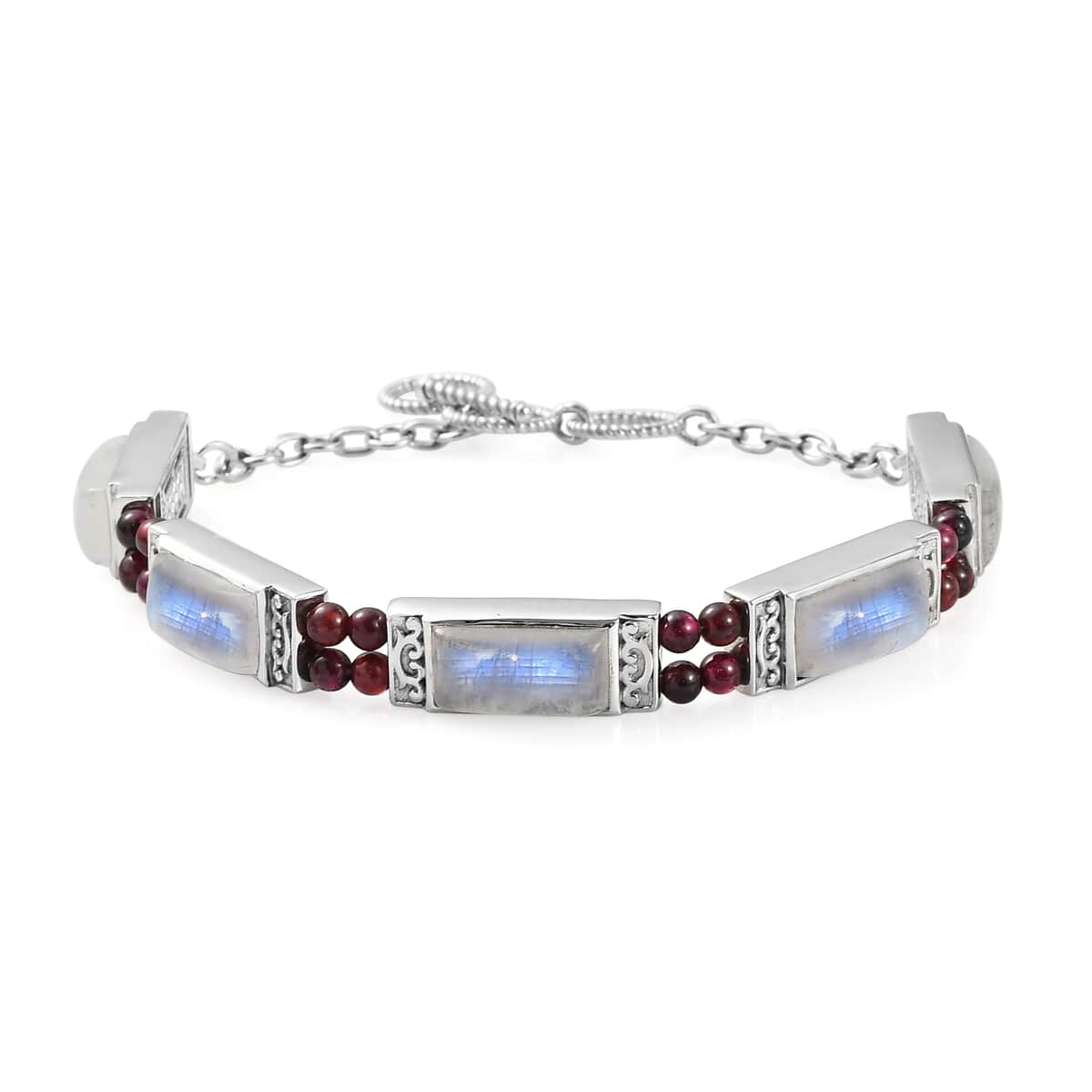 Kuisa Rainbow Moonstone and Orissa Rhodolite Garnet Bracelet in Platinum Over Sterling Silver (8.00 In) 33.75 ctw image number 0