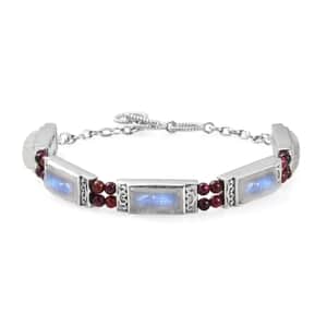 Kuisa Rainbow Moonstone and Orissa Rhodolite Garnet Bracelet in Platinum Over Sterling Silver (8.00 In) 33.75 ctw