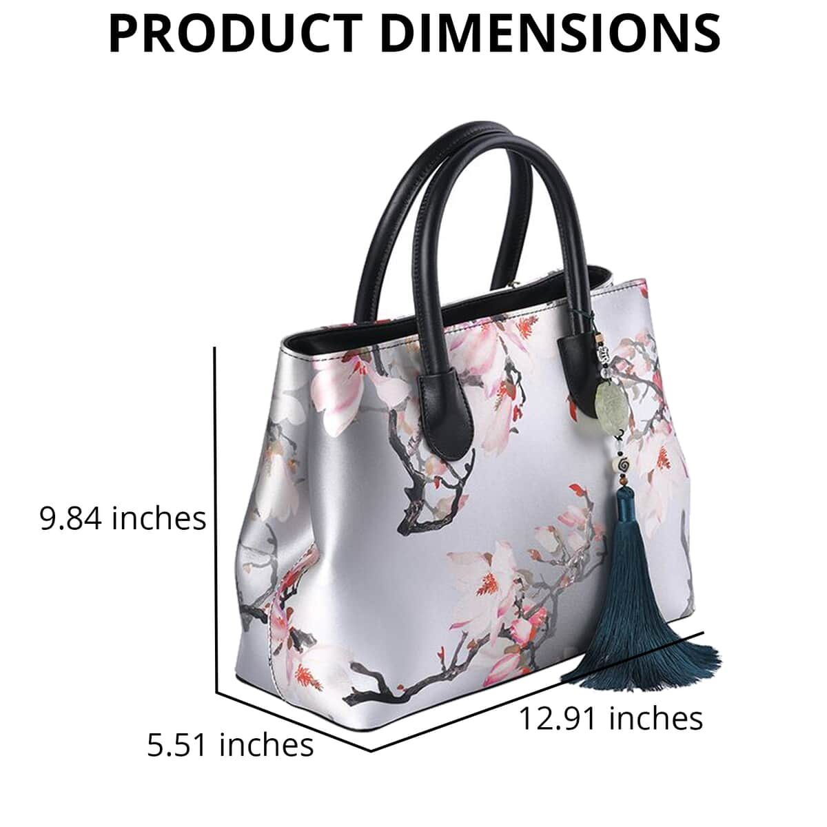 Buy Light Gray Flower Pattern Silk with Genuine Leather Tote Bag for Women  with Hanging Jade Tassels, Women's Designer Tote Bags, Leather Handbags
