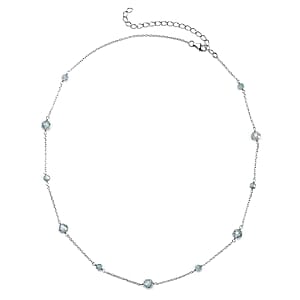 Green Moissanite Beaded Station Necklace 18-21 Inches in Rhodium Over Sterling Silver 11.75 ctw