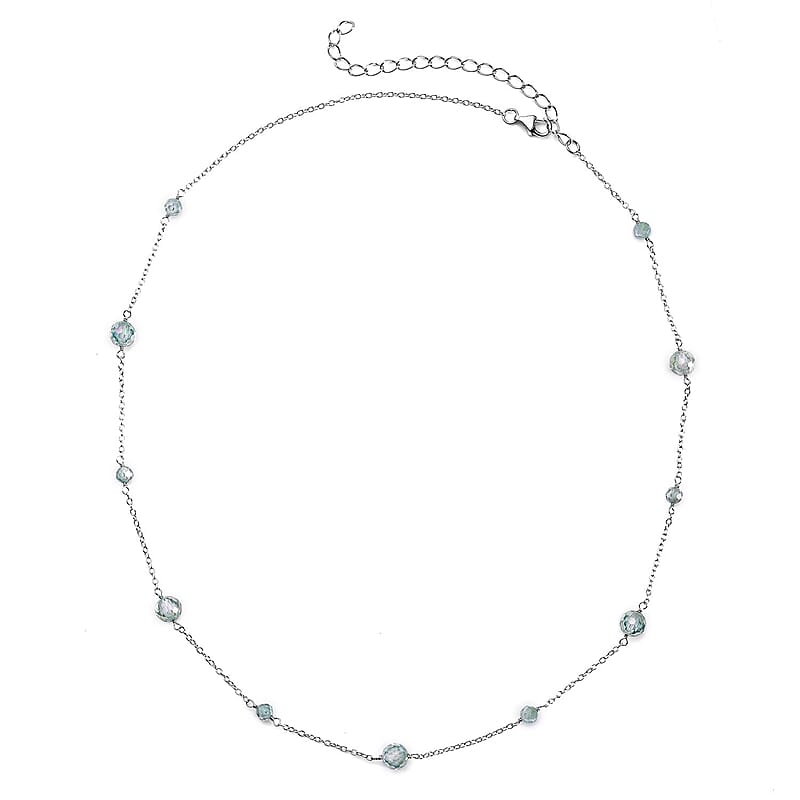 Green Moissanite Beaded Station Necklace 18-21 Inches in Rhodium Over Sterling Silver 11.75 ctw