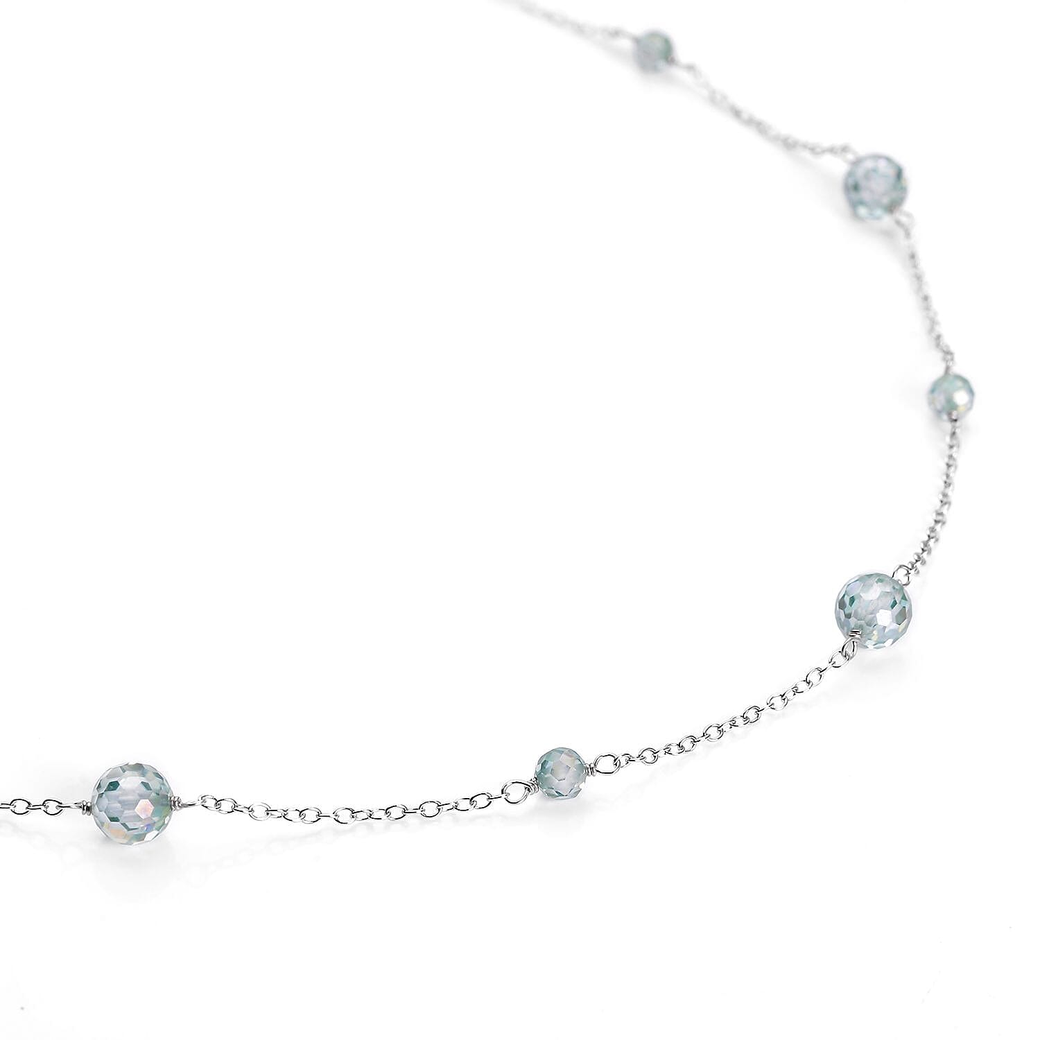 Green Moissanite Beaded Station Necklace 18-21 Inches in Rhodium Over Sterling Silver 11.75 ctw