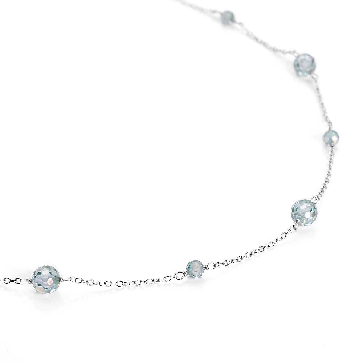 Green Moissanite Beaded Station Necklace 18-21 Inches in Rhodium Over Sterling Silver 11.75 ctw image number 2