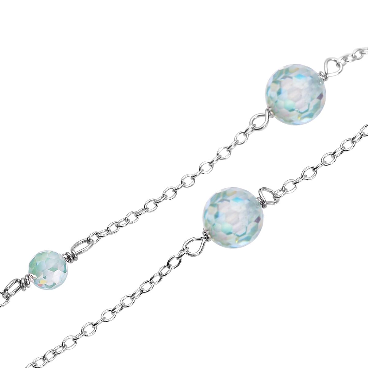 Green Moissanite Beaded Station Necklace 18-21 Inches in Rhodium Over Sterling Silver 11.75 ctw image number 3
