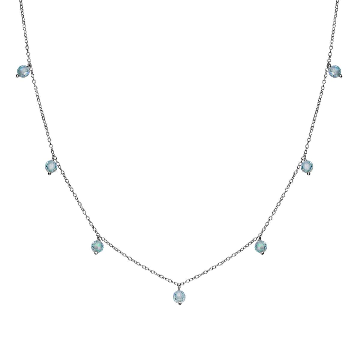 Light Blue Moissanite Beaded Station Necklace 20-22 Inches in Rhodium Over Sterling Silver 7.60 ctw image number 0