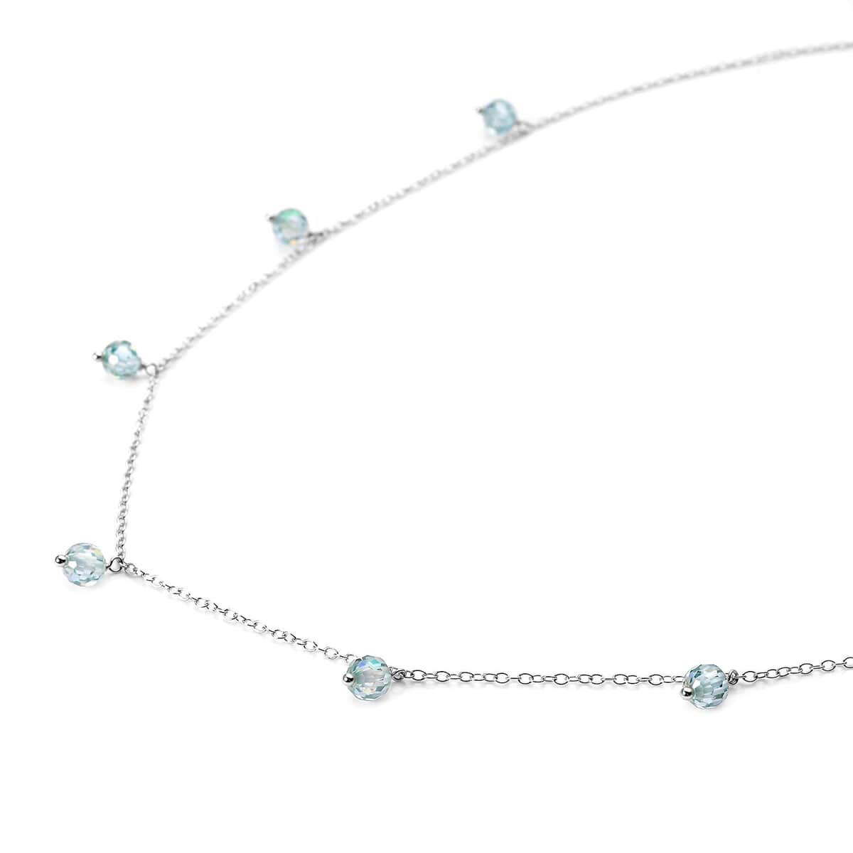 Light Blue Moissanite Beaded Station Necklace 20-22 Inches in Rhodium Over Sterling Silver 7.60 ctw image number 2