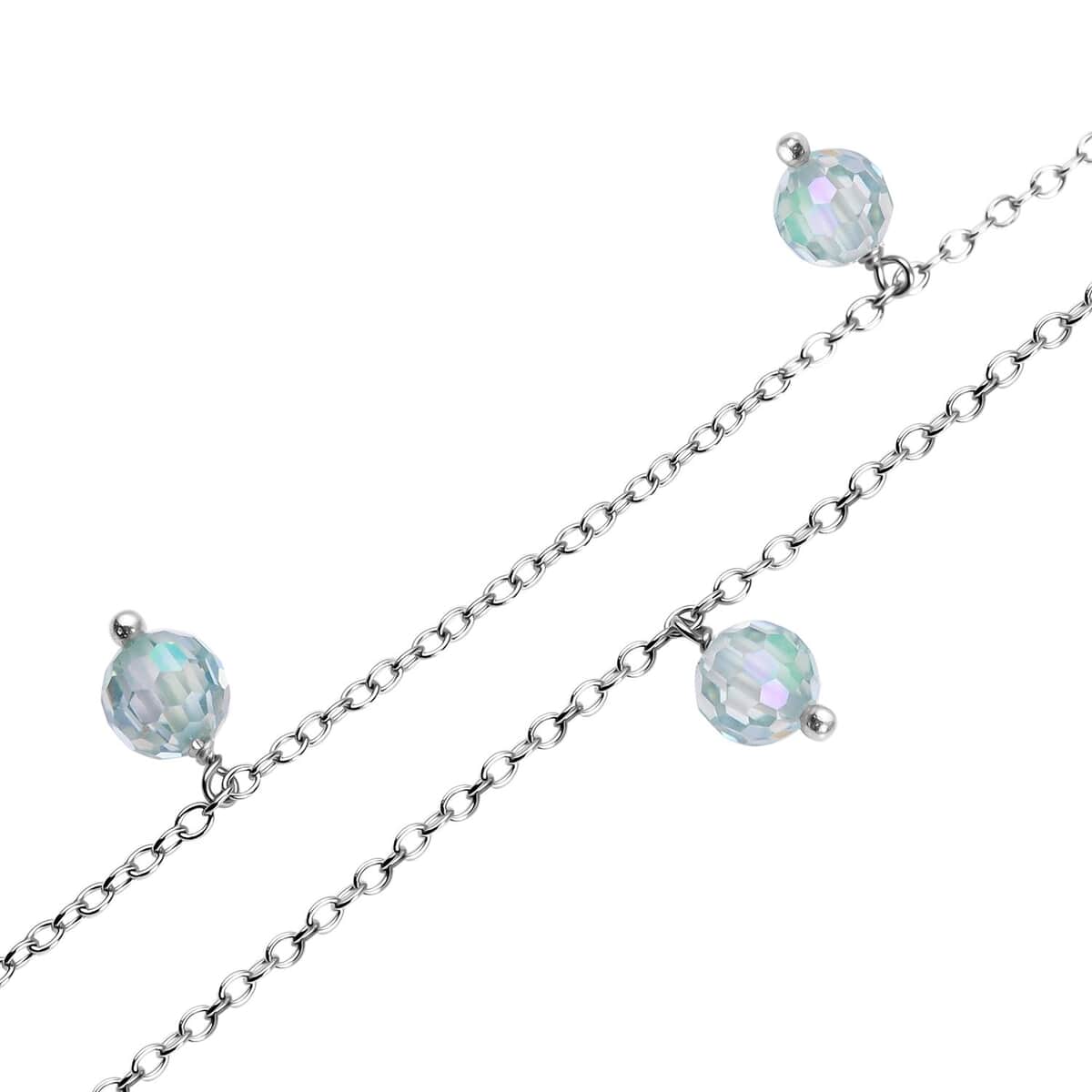 Light Blue Moissanite Beaded Station Necklace 20-22 Inches in Rhodium Over Sterling Silver 7.60 ctw image number 3