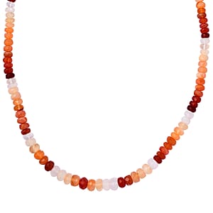Shades of Fire Opal Beaded Necklace 18 Inches in Sterling Silver  60.00 ctw