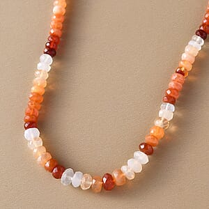 Shades of Fire Opal Beaded Necklace 18 Inches in Sterling Silver  60.00 ctw