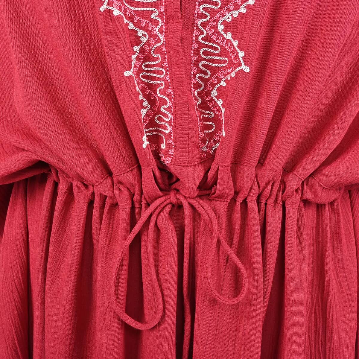 Tamsy Red Embroidered Kaftan with Keyhole Neck & Doori with Tassels - One Size Fits Most image number 4