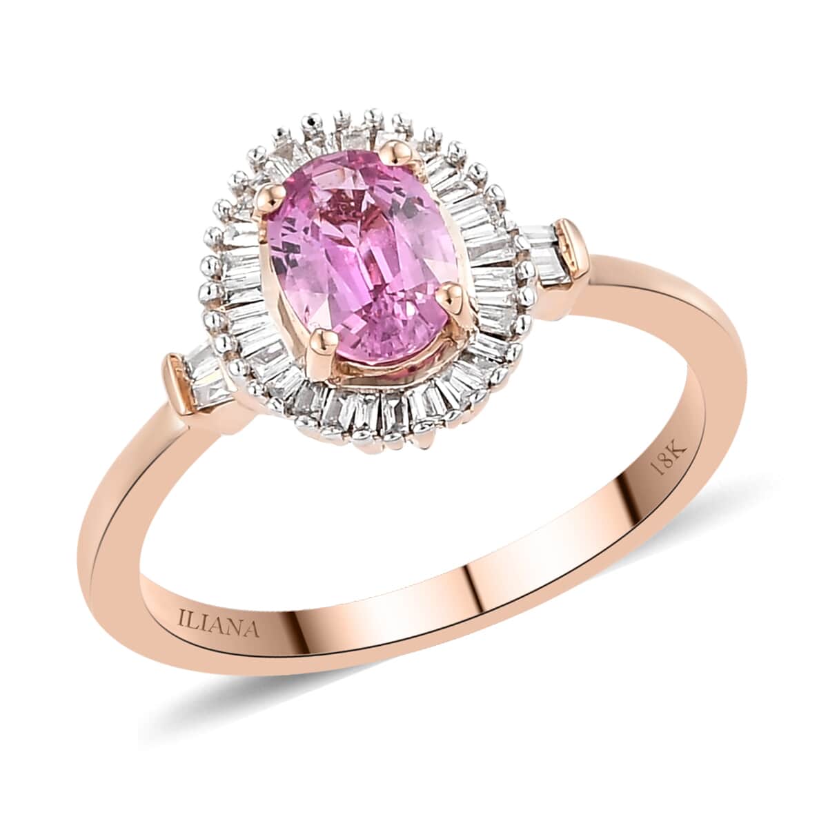 ILIANA 18K Rose Gold AAA Madagascar Pink Sapphire and G-H SI Diamond Halo Ring (Size 7.0) 3 Grams 1.15 ctw image number 0