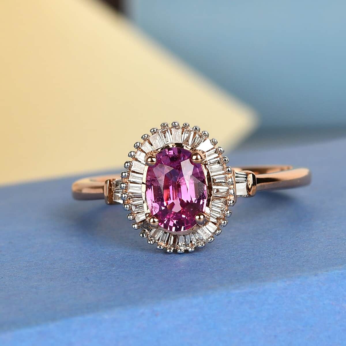 ILIANA 18K Rose Gold AAA Madagascar Pink Sapphire and G-H SI Diamond Halo Ring (Size 7.0) 3 Grams 1.15 ctw image number 1