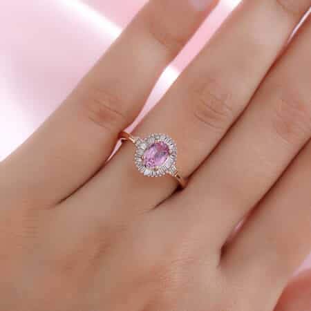 Iliana 18K Rose Gold AAA Madagascar Pink Sapphire and G-H SI Diamond Halo Ring (Size 7.0) 1.15 ctw image number 2