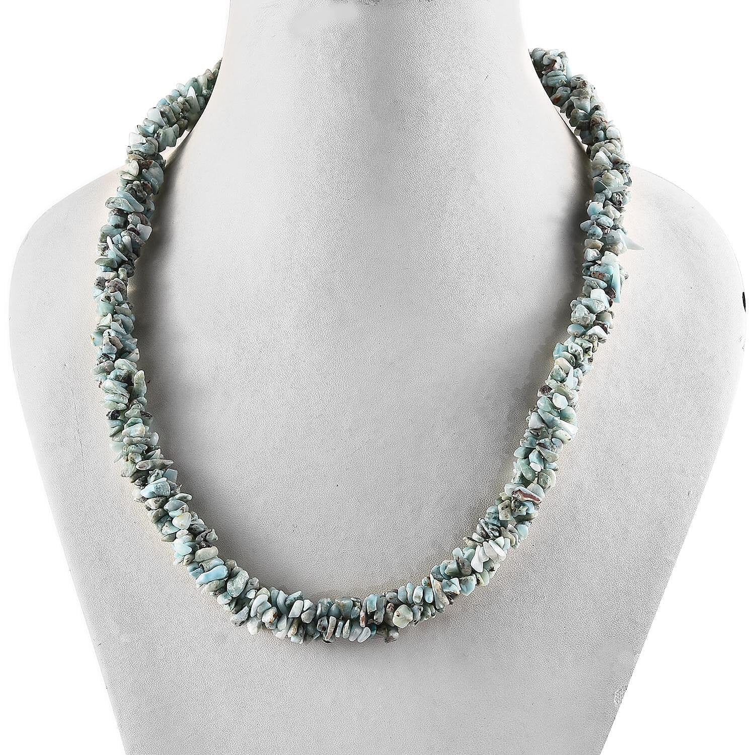 Larimar Chips Necklace 20 Inches in Platinum Over Sterling Silver 308.90 ctw