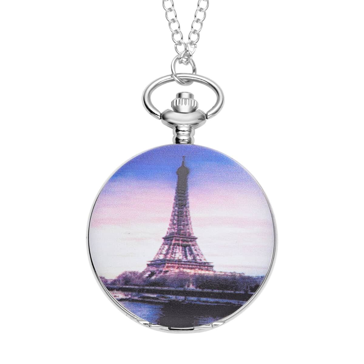 Strada Japanese Movement Eiffel Tower Pattern Pocket Watch with Silvertone Chain (up to 31 Inches) image number 0
