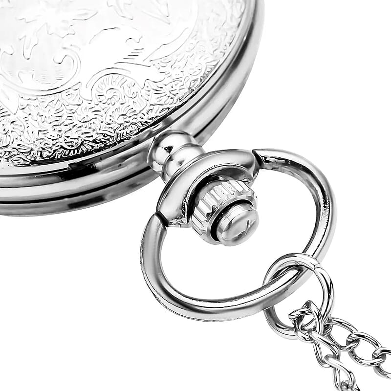 Strada Japanese Movement Clock Tower Pattern Pocket Watch with Silvertone Chain (up to 31 Inches)