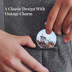 Strada Japanese Movement Castle Pattern Pocket Watch with Silvertone Chain (up to 31 Inches)