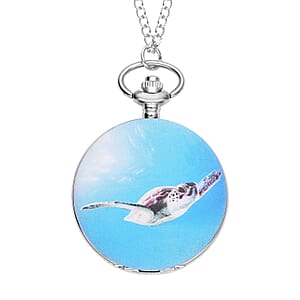 Strada Japanese Movement Sea Turtle Pattern Pocket Watch with Silvertone Chain (up to 31 Inches)