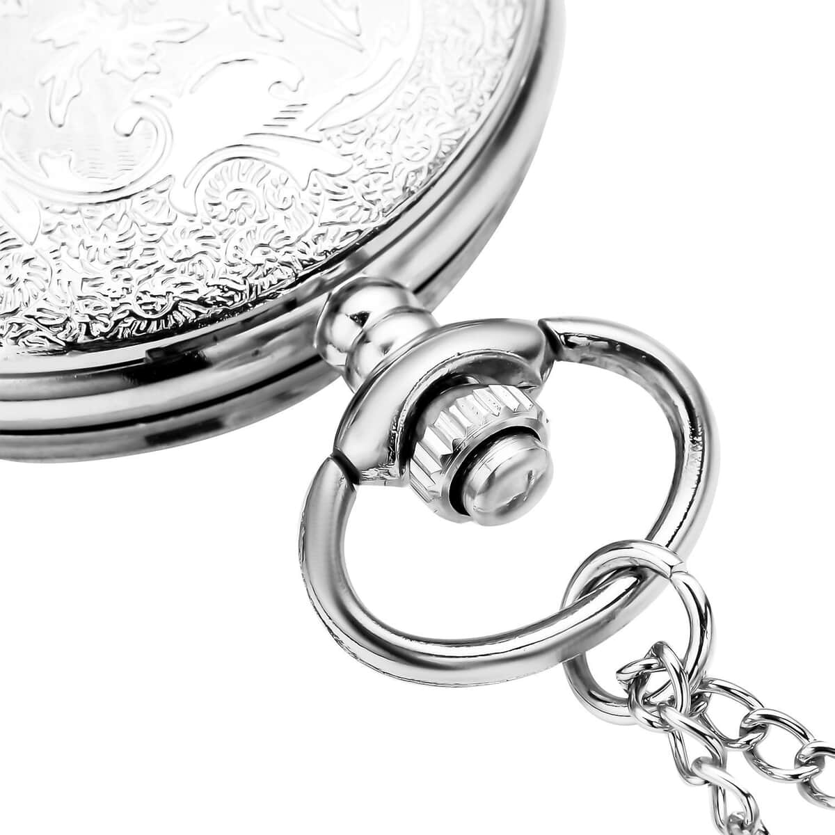Strada Japanese Movement Fish Pattern Pocket Watch with Silvertone Chain (up to 31 Inches) image number 5