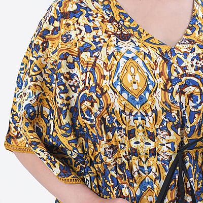 Tamsy Yellow Kaftan with Drawstring and Ladder Lace - One Size Fits Most