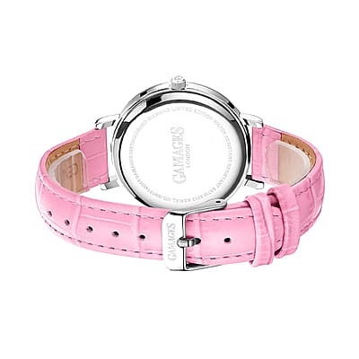 GAMAGES OF LONDON DISTINGUISHED Diamond Swiss Quartz Movement Watch with Pink Genuine Leather Strap (38mm)