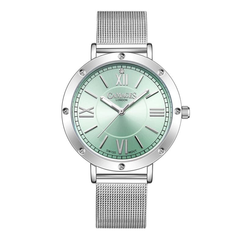 GAMAGES OF LONDON CRUISER Diamond Swiss Quartz Movement Watch with Stainless Steel Strap (38mm) with FREE GIFT PEN