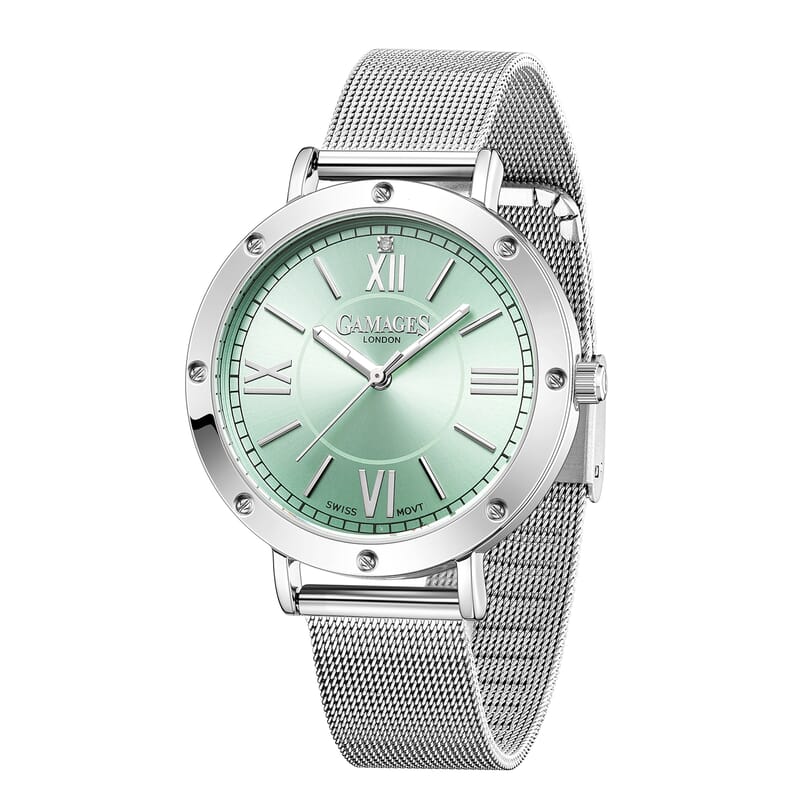 GAMAGES OF LONDON CRUISER Diamond Swiss Quartz Movement Watch with Stainless Steel Strap (38mm) with FREE GIFT PEN