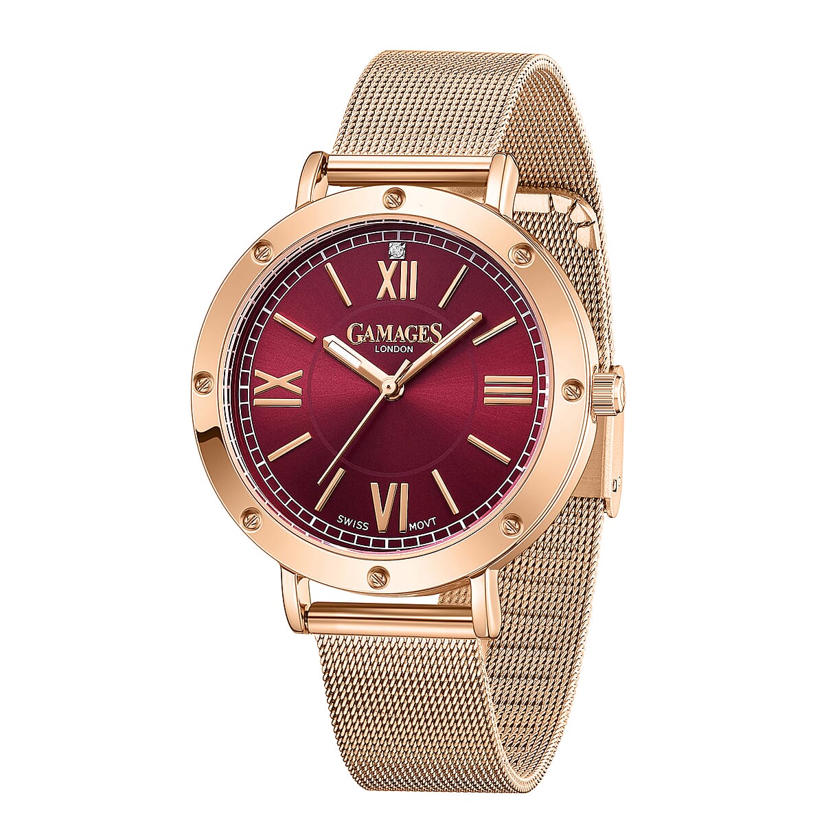 GAMAGES OF LONDON CRUISER Diamond Swiss Quartz Movement Watch with ION Plated RG Stainless Steel Strap (38mm) image number 2