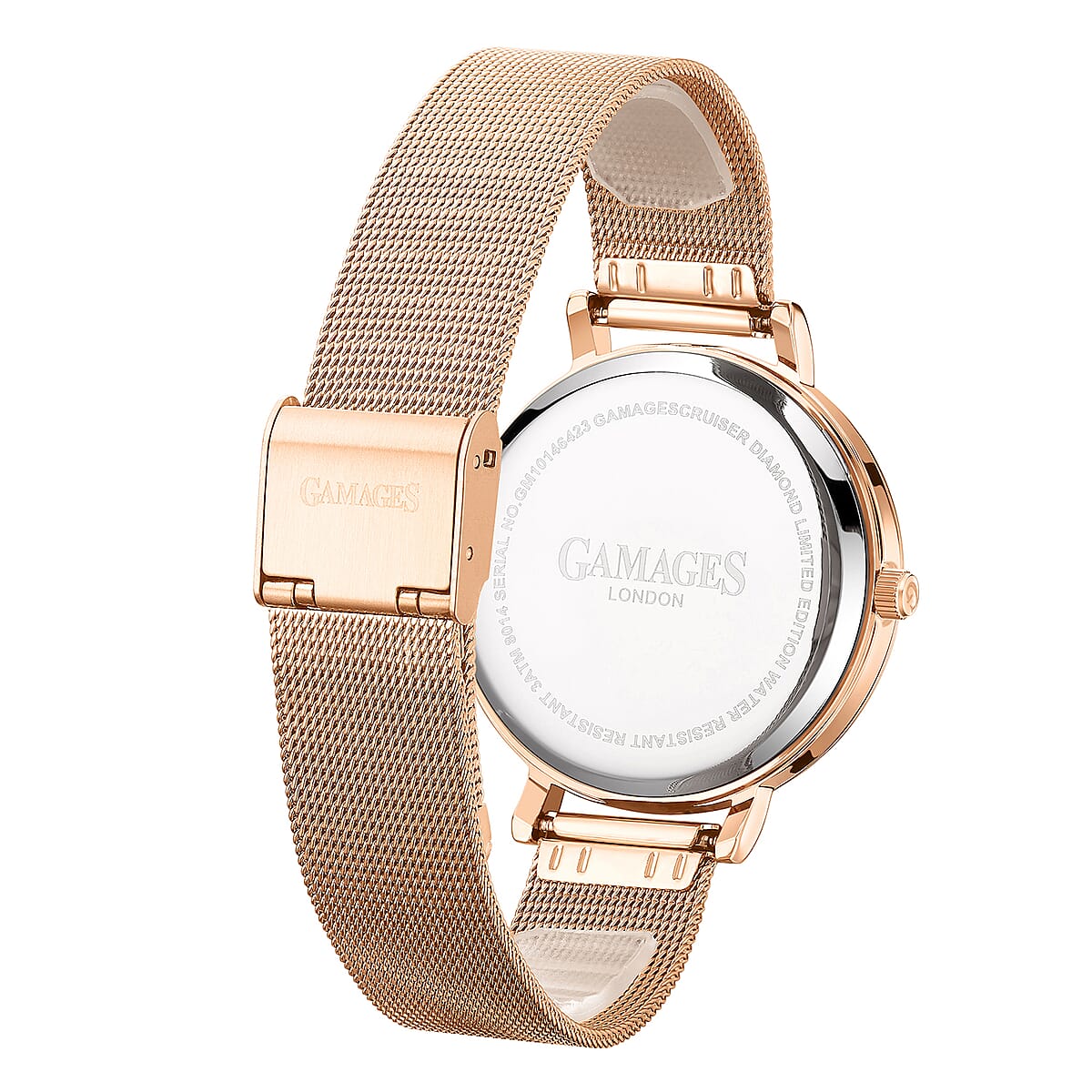 GAMAGES OF LONDON CRUISER Diamond Swiss Quartz Movement Watch with ION Plated RG Stainless Steel Strap (38mm) image number 3