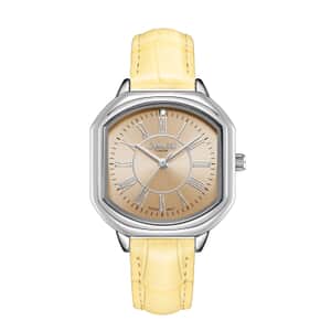 Gamages of London Luxe Diamond Swiss Quartz Movement Watch with Yellow Genuine Leather Strap (38mm) with Free Gift Pen