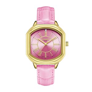 GAMAGES OF LONDON Diamond Swiss Quartz Movement Watch with Pink Genuine Leather Strap (38mm) with Free Gift Pen