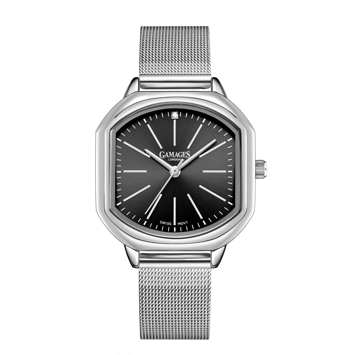 Gamages of London Diamond Swiss Quartz Movement Watch with Stainless Steel Strap (38mm) with Free Gift Pen image number 0