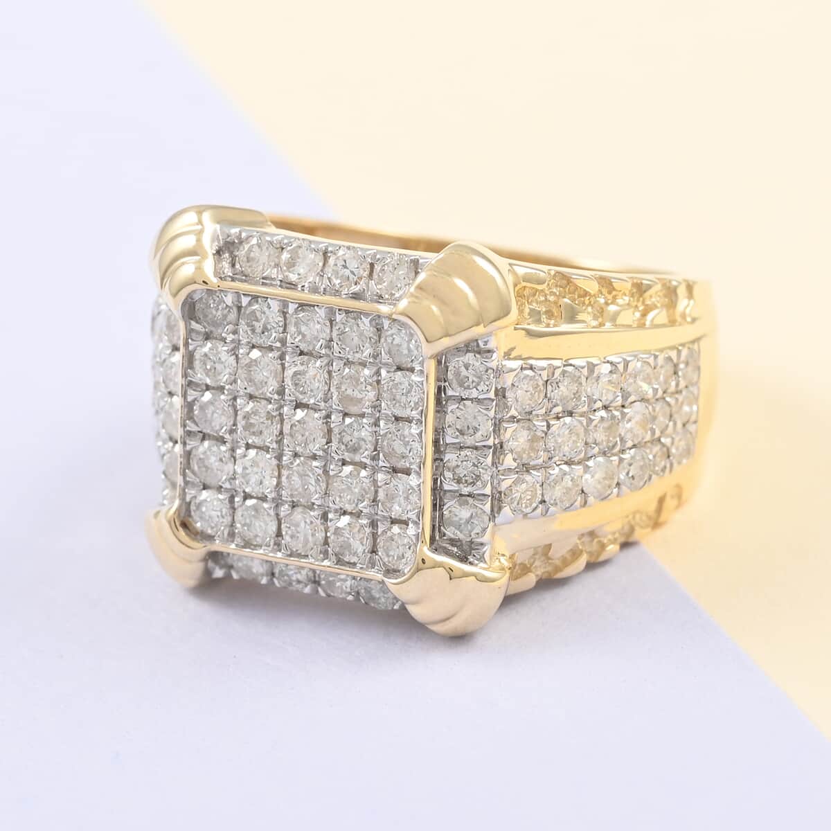10K Yellow Gold G-H I3 Diamond Men's Ring (Size 10.0) 9.25 Grams 2.25 ctw image number 1