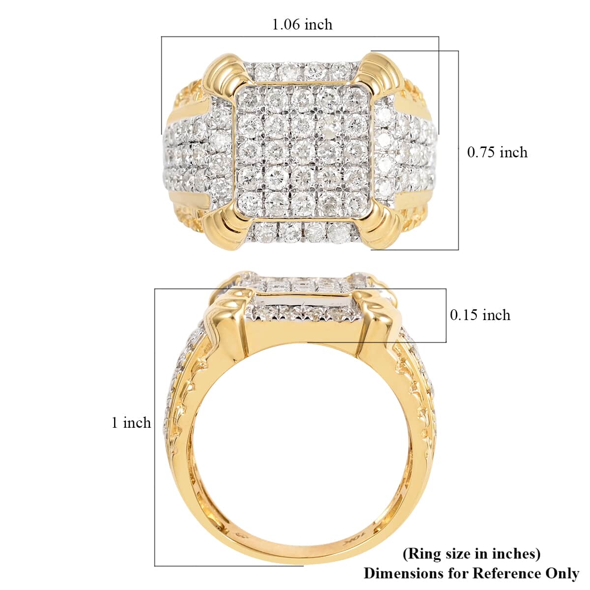10K Yellow Gold G-H I3 Diamond Men's Ring (Size 10.0) 9.25 Grams 2.25 ctw image number 5