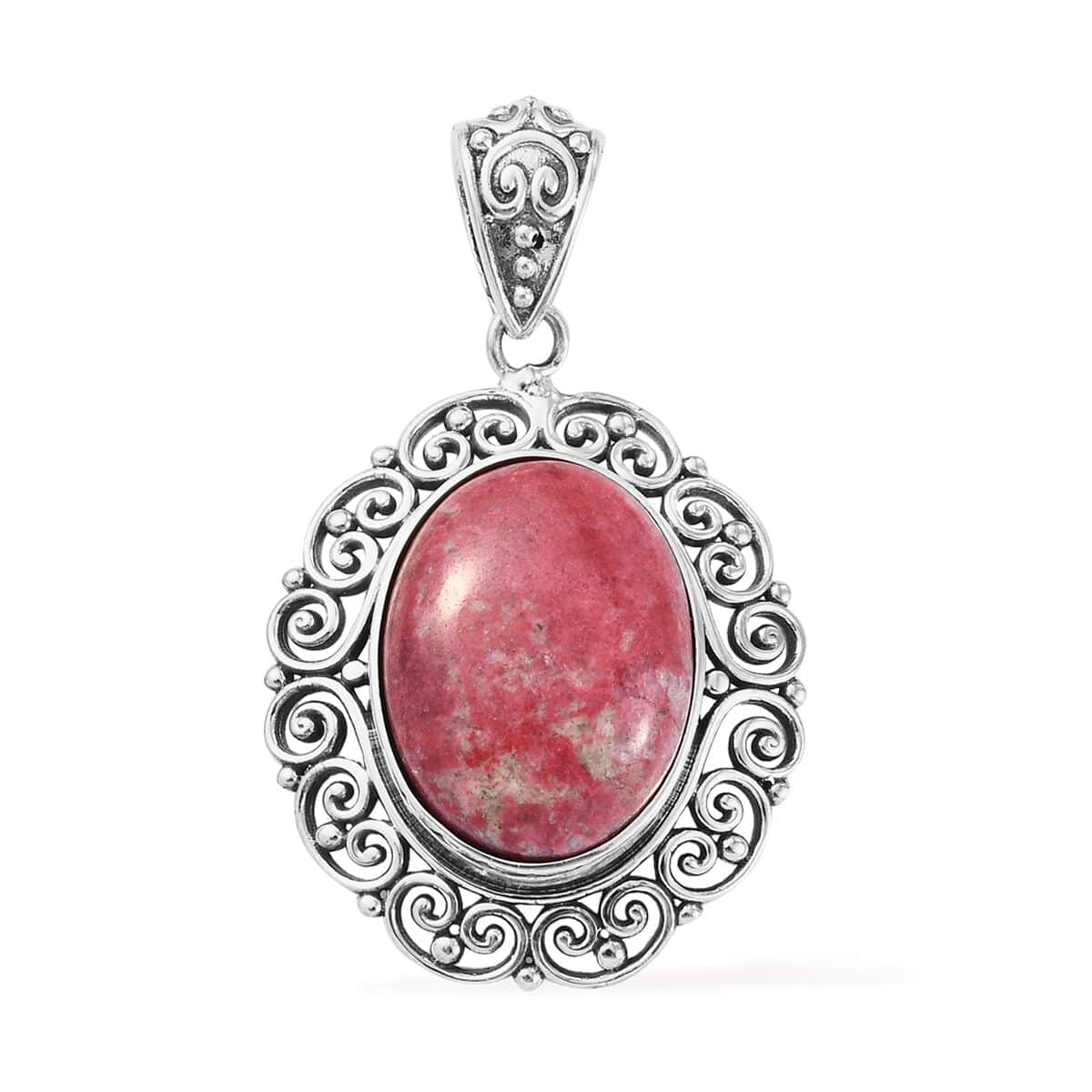 Artisan Crafted Norwegian Thulite Solitaire Pendant in Sterling Silver 18.50 ctw image number 0