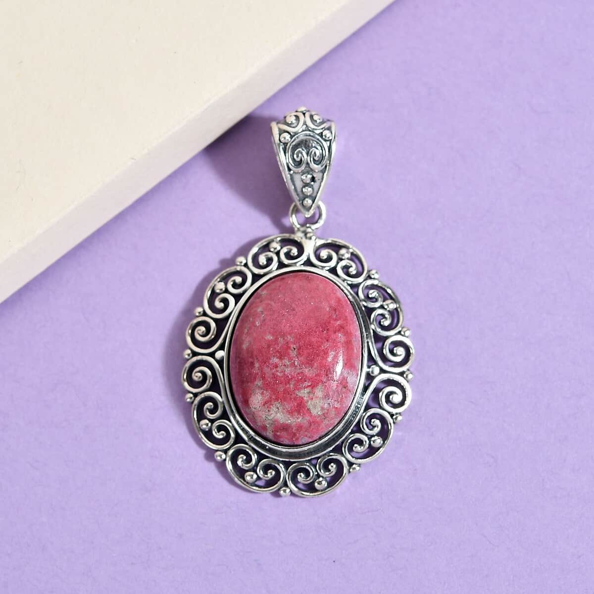 Artisan Crafted Norwegian Thulite Solitaire Pendant in Sterling Silver 18.50 ctw image number 1