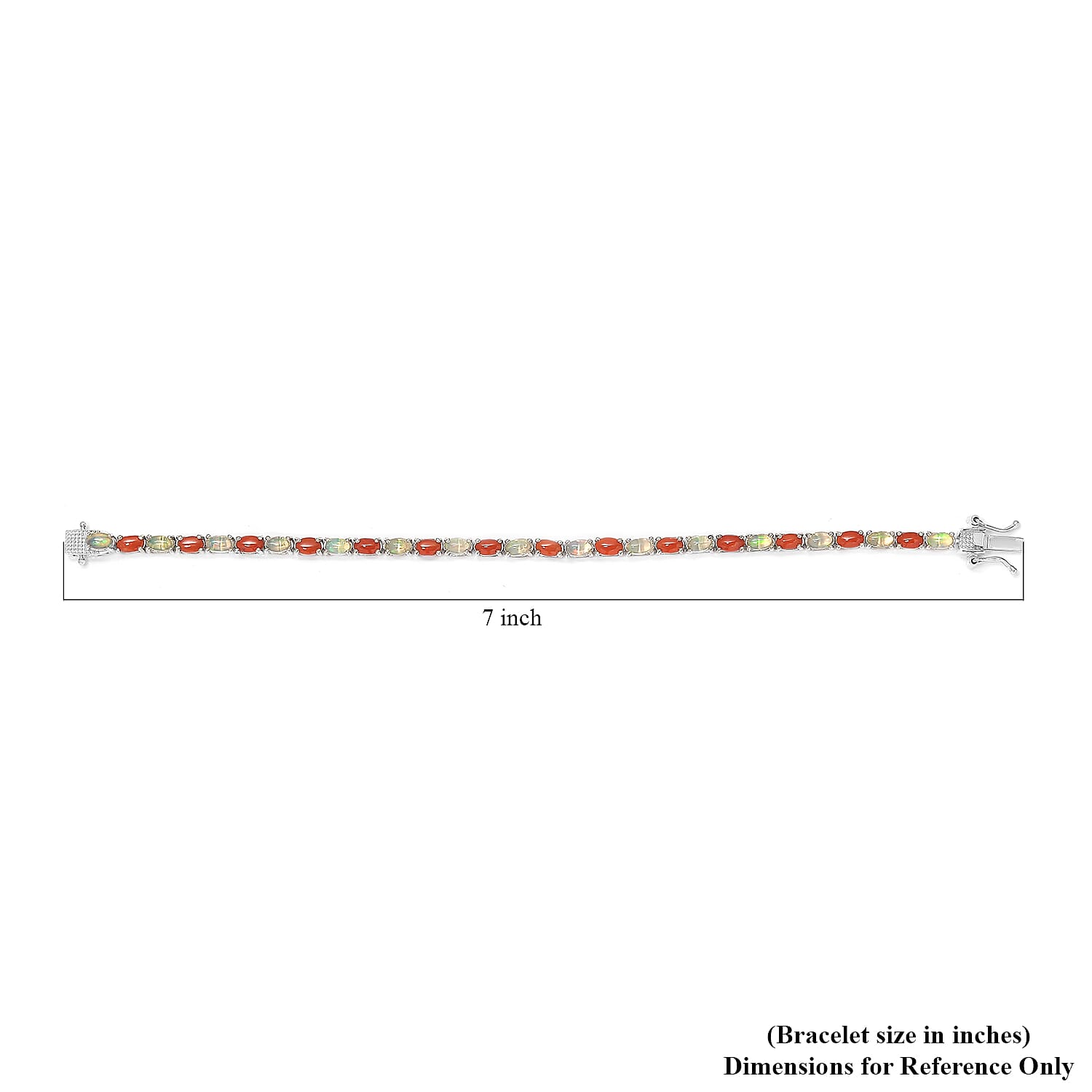 Ethiopian Welo Opal and Mediterranean Coral Tennis Bracelet in Rhodium Over Sterling Silver (6.50 In) 6.00 ctw