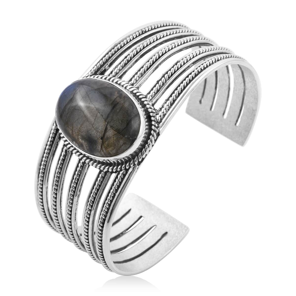 BALI LEGACY Malagasy Labradorite Cuff Bracelet in Sterling Silver (7.25 In) 46.75 Grams 33.75 ctw image number 0