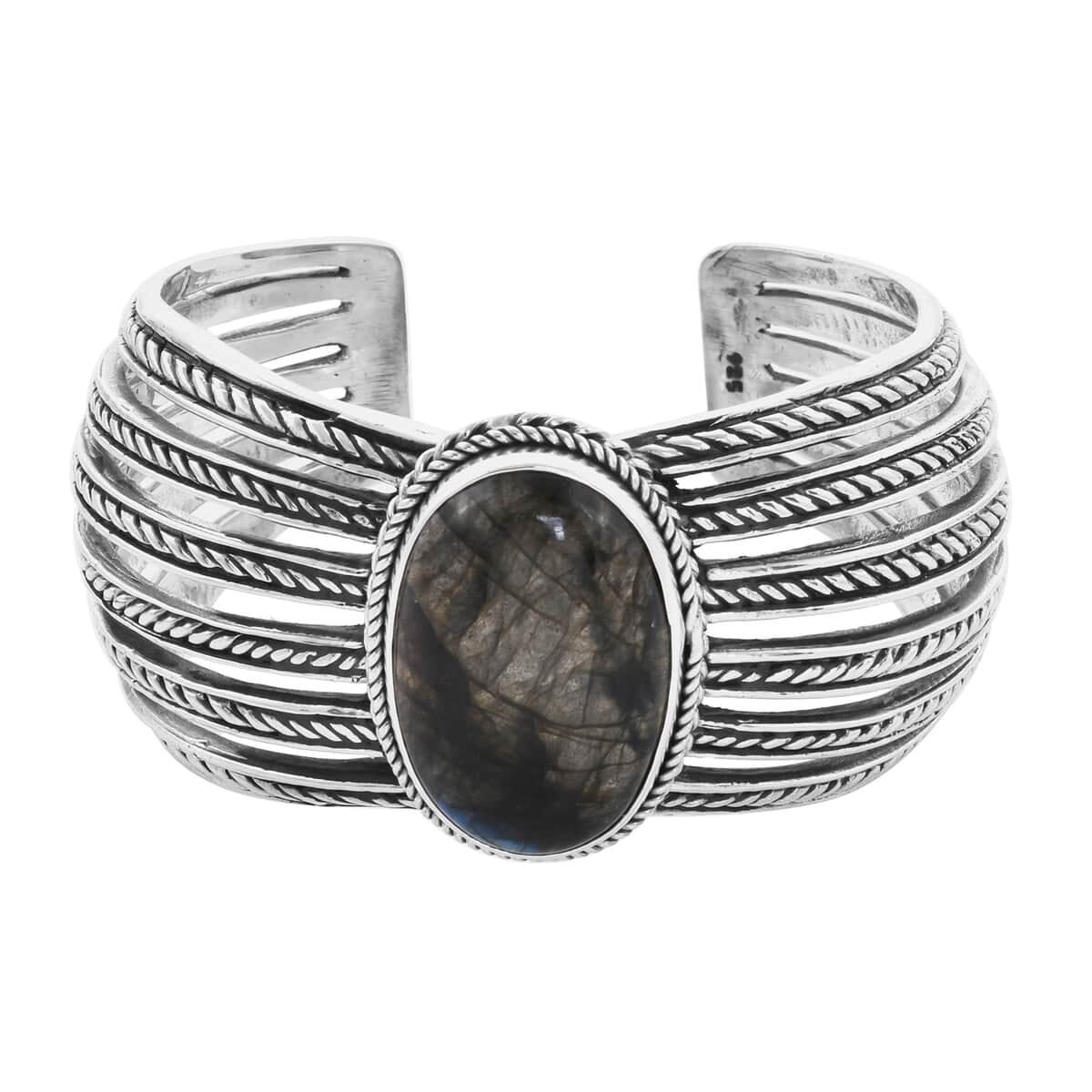 BALI LEGACY Malagasy Labradorite Cuff Bracelet in Sterling Silver (7.25 In) 46.75 Grams 33.75 ctw image number 3