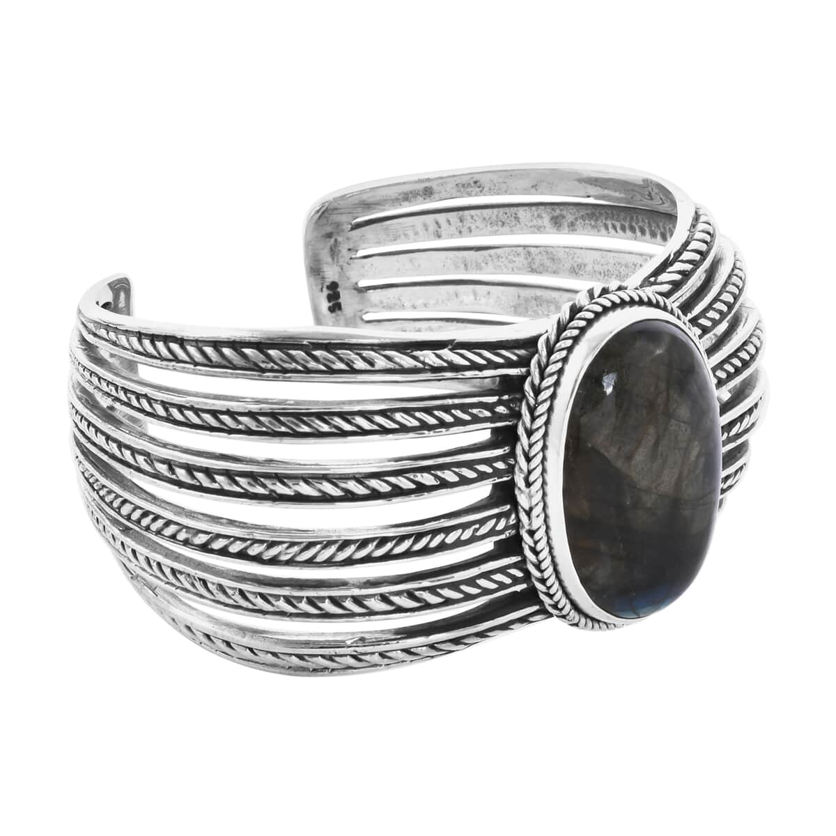 BALI LEGACY Malagasy Labradorite Cuff Bracelet in Sterling Silver (7.25 In) 46.75 Grams 33.75 ctw image number 5