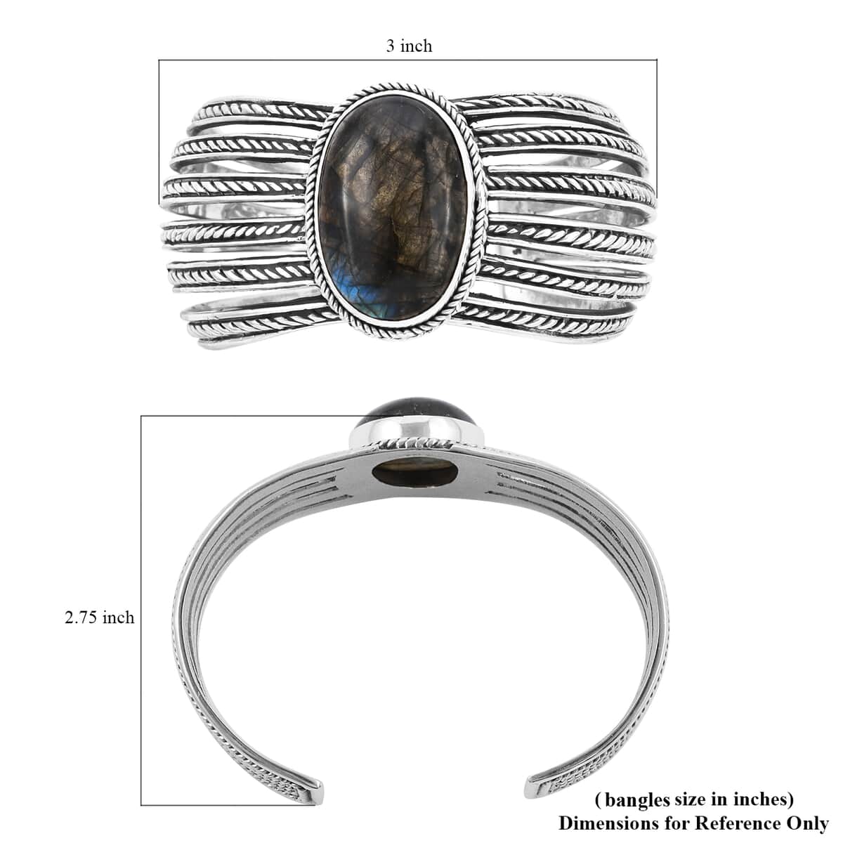 BALI LEGACY Malagasy Labradorite Cuff Bracelet in Sterling Silver (7.25 In) 46.75 Grams 33.75 ctw image number 6