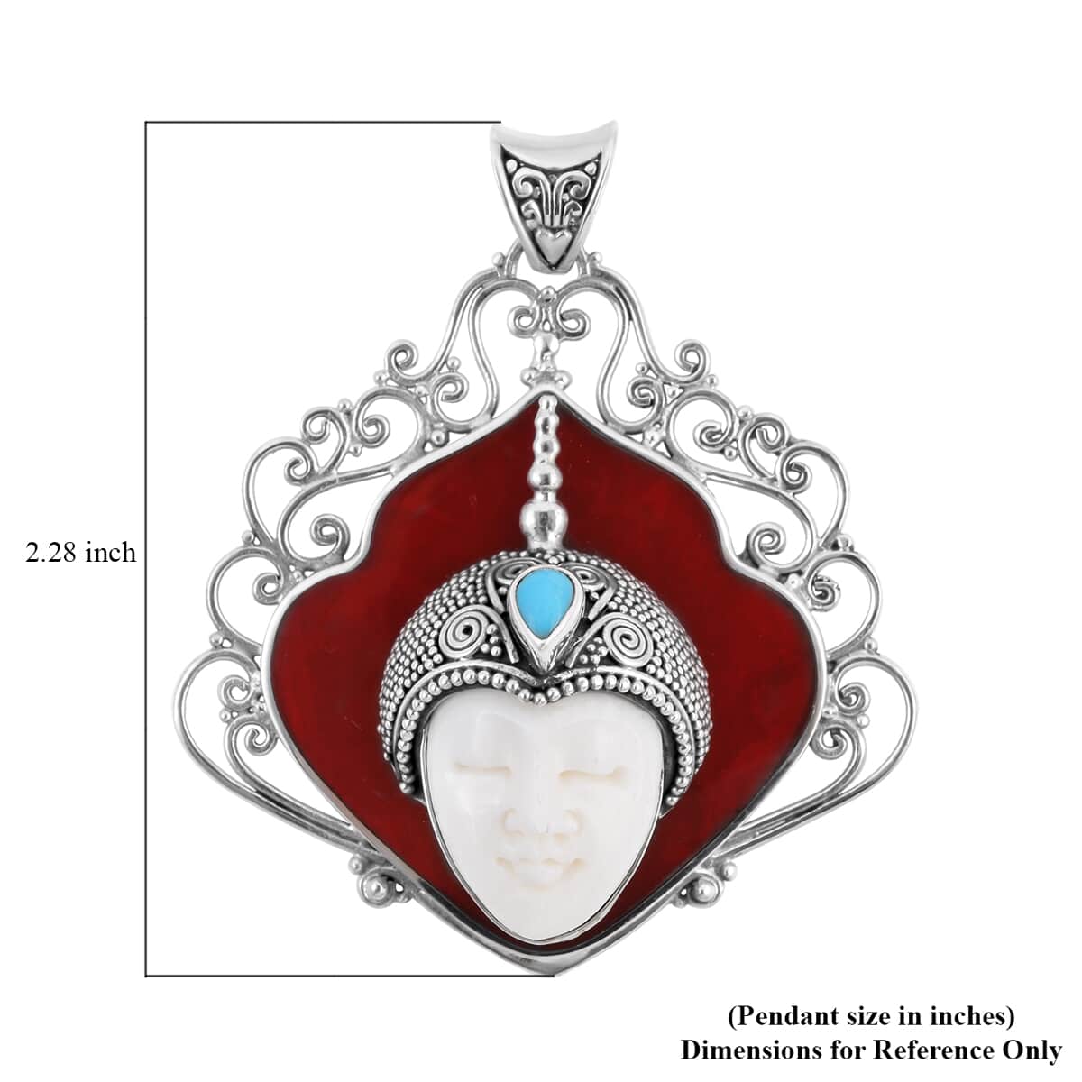 BALI GODDESS Carved Bone and Multi Gemstone Pendant in Sterling Silver 14.95 Grams 1.65 ctw image number 4