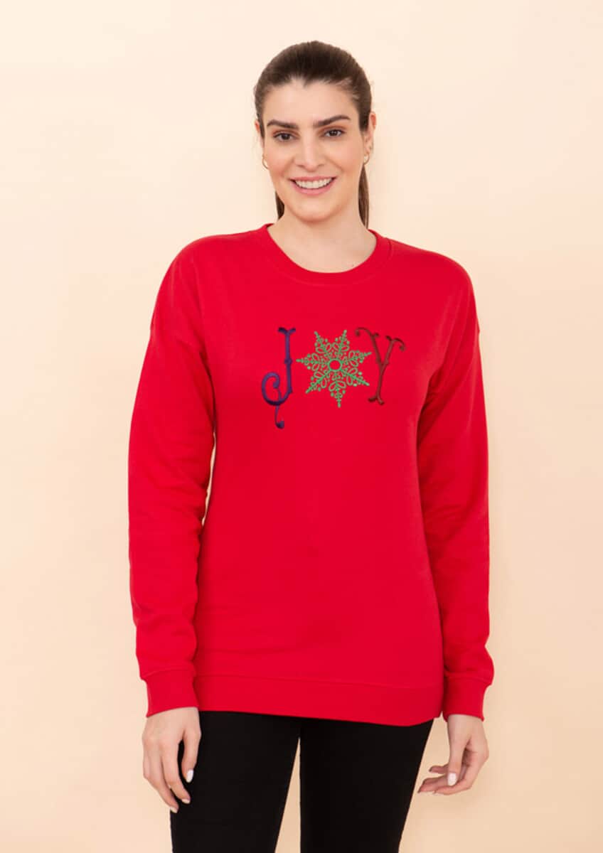 Tamsy Holiday Red Joy Fleece Knit Sweatshirt For Women (100% Cotton) - L image number 2